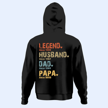 Legend, Husband, Dad, Grandpa: The Journey of a Lifetime - Personalized Custom Year  Back Printed T Shirt - Father's Day, Birthday Gift for Dad, Grandpa, Husband, Daddy, Dada, Papa, Dad Jokes