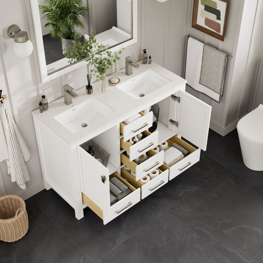 Eviva London Bath Vanity with Carrara Quartz Top and Undermount Porcelain Sink (20"-60")