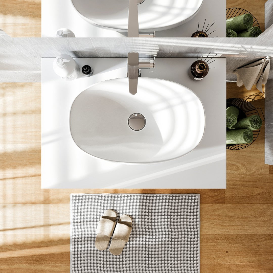 Eviva Santa Monica Wall Mount Bath Vanity with Acrylic Top and Vessel Solid Surface Sink (30"-36")