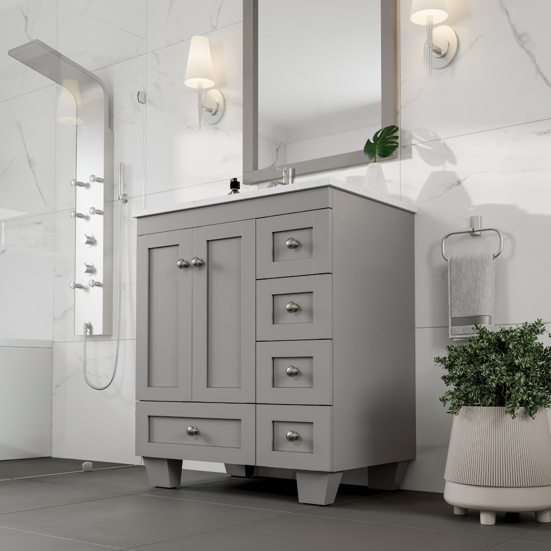 Eviva Happy Bath Vanity with Carrara Quartz Top and Undermount Porcelain Sink (24"-30")