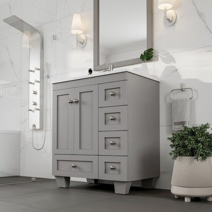 Eviva Happy Bath Vanity with Carrara Quartz Top and Undermount Porcelain Sink (24"-30")