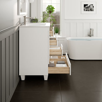 Eviva Happy Bath Vanity with Carrara Quartz Top and Undermount Porcelain Sink (24"-30")