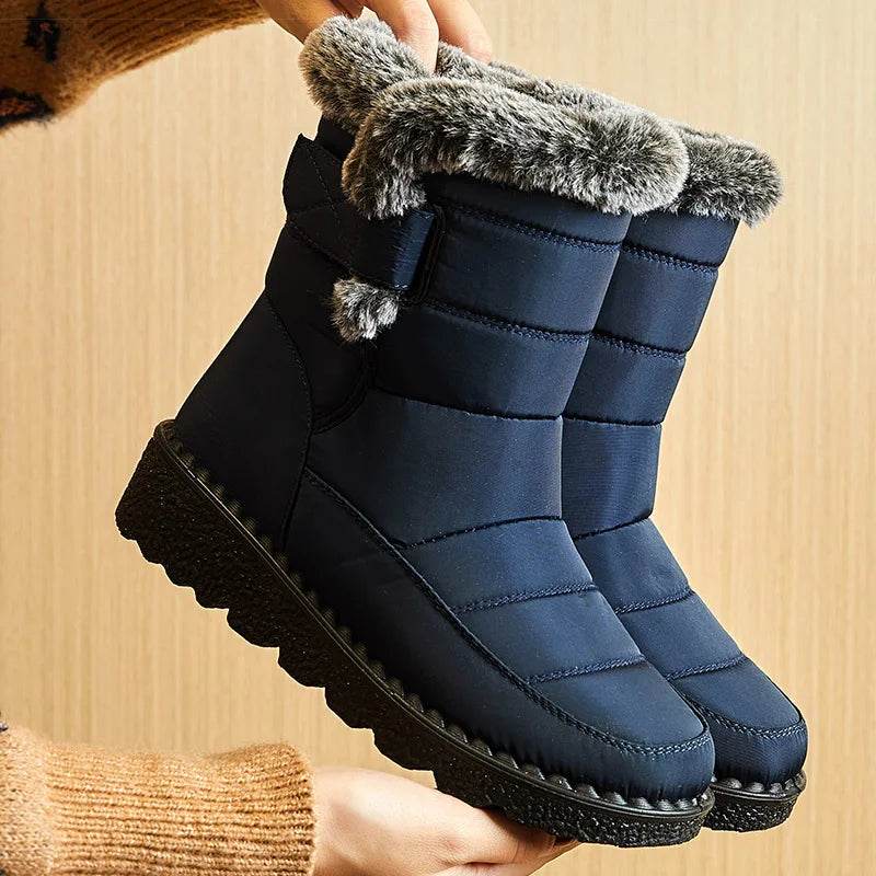 Women’s Waterproof Fur-Lined Ankle Boots – 2025 Trend Low-Heel Winter Shoes for Everyday Comfort