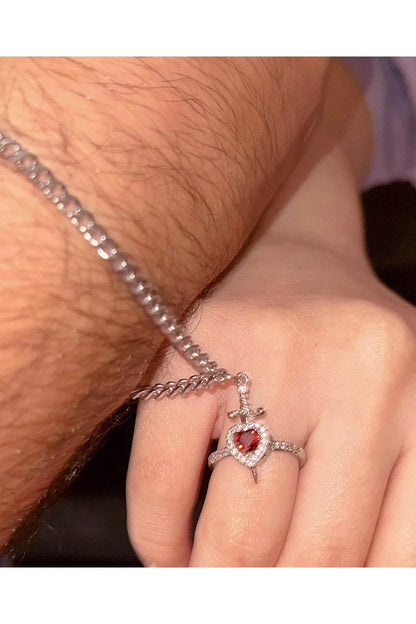 Heart Ring and Sword Necklace Set – Stainless Steel Couple Jewelry Gift