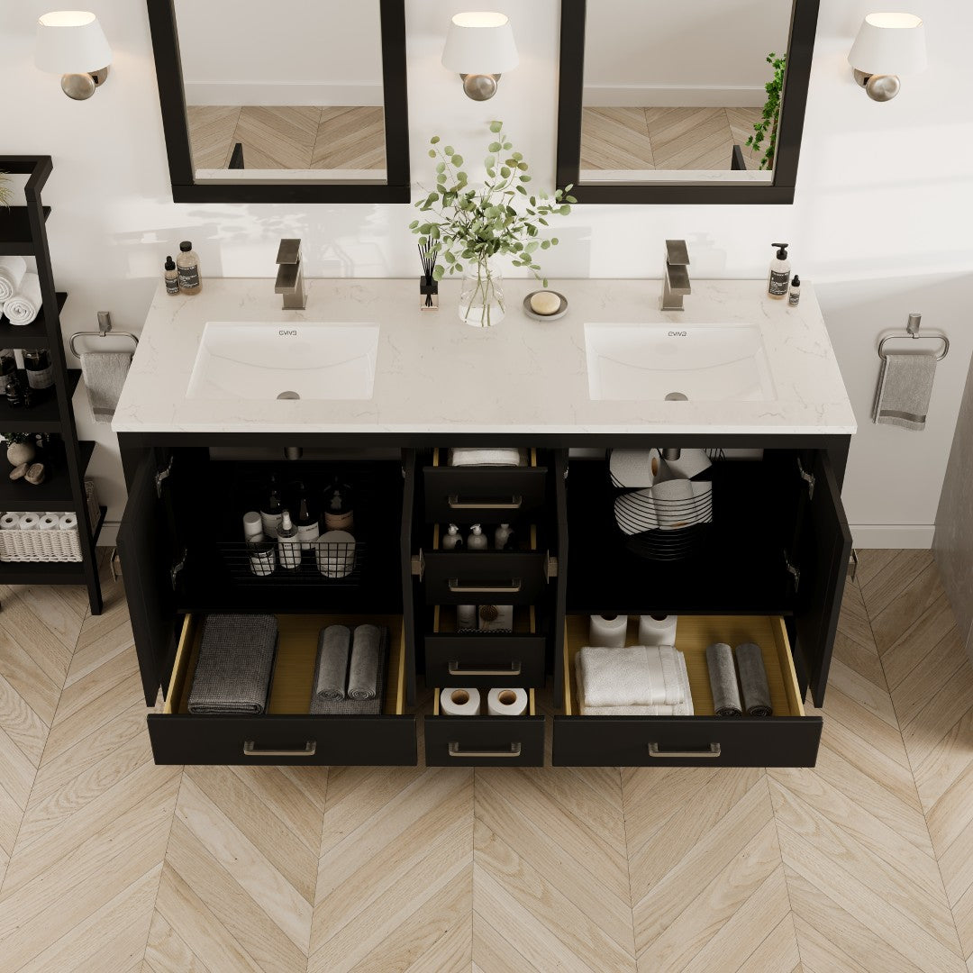 Eviva London Bath Vanity with Carrara Quartz Top and Undermount Porcelain Sink (20"-60")