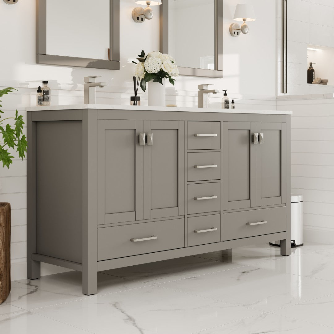 Eviva London Bath Vanity with Carrara Quartz Top and Undermount Porcelain Sink (20"-60")