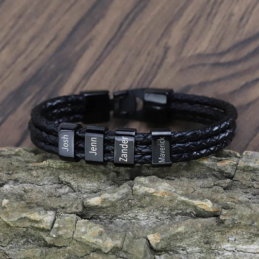 Custom Engraved Leather Bracelet – Gift for Husband, Dad, Him
