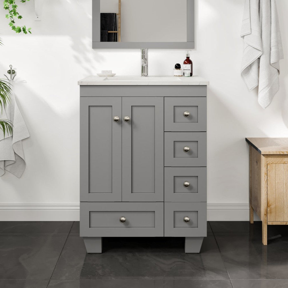 Eviva Happy Bath Vanity with Carrara Quartz Top and Undermount Porcelain Sink (24"-30")