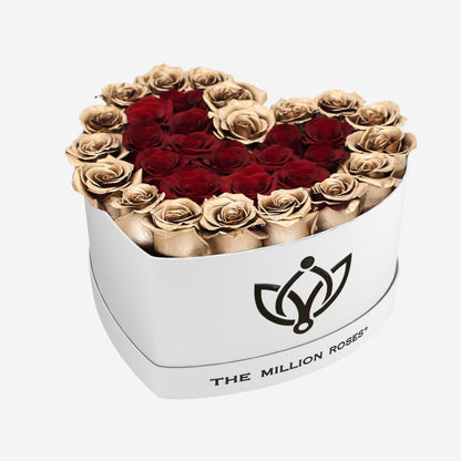 Heart White Box | 24K Gold & Red Roses