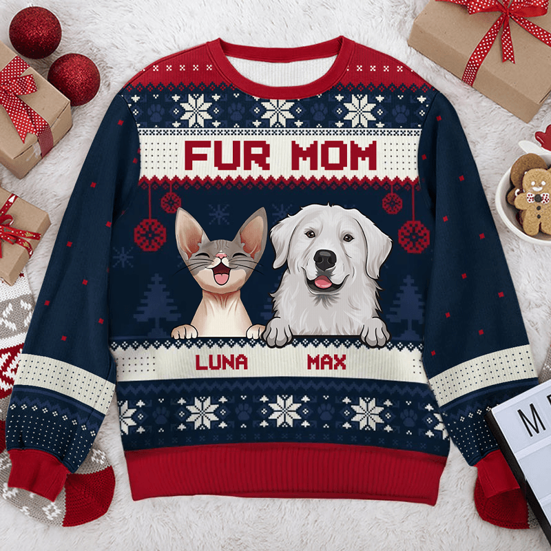Best Fur Mom Fur Dad Ever - Custom Photo Ugly Sweater - Personalized Christmas Gift For Pet Owners | Dog & Cat Lovers | Sweatshirt