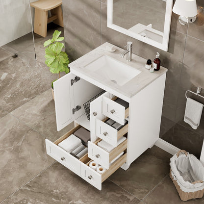 Eviva Happy Bath Vanity with Carrara Quartz Top and Undermount Porcelain Sink (24"-30")