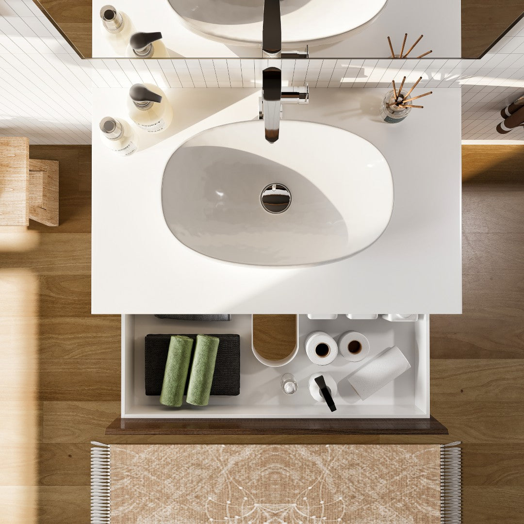 Eviva Santa Monica Wall Mount Bath Vanity with Acrylic Top and Vessel Solid Surface Sink (30"-36")