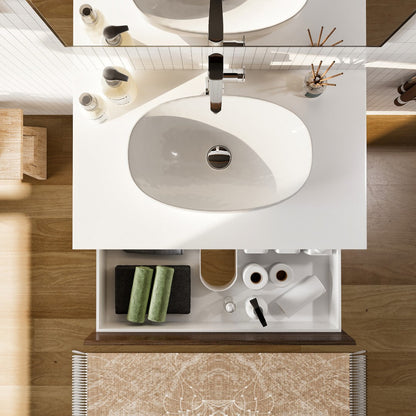 Eviva Santa Monica Wall Mount Bath Vanity with Acrylic Top and Vessel Solid Surface Sink (30"-36")