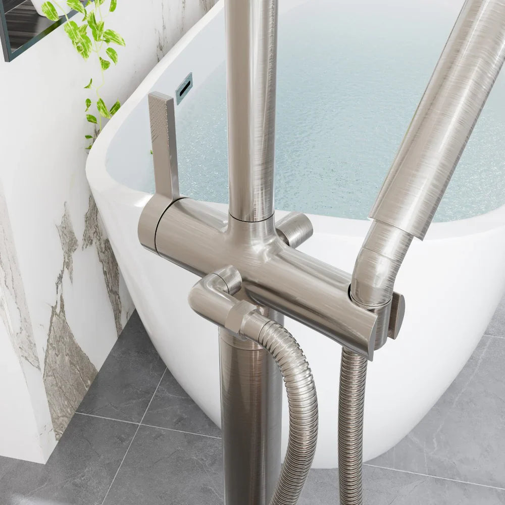 Eviva Modem Single-Handle Freestanding Tub Faucet with Hand Shower – Brushed Nickel