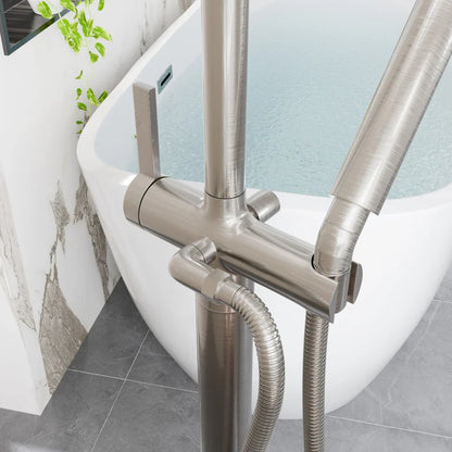 Eviva Modem Single-Handle Freestanding Tub Faucet with Hand Shower – Brushed Nickel
