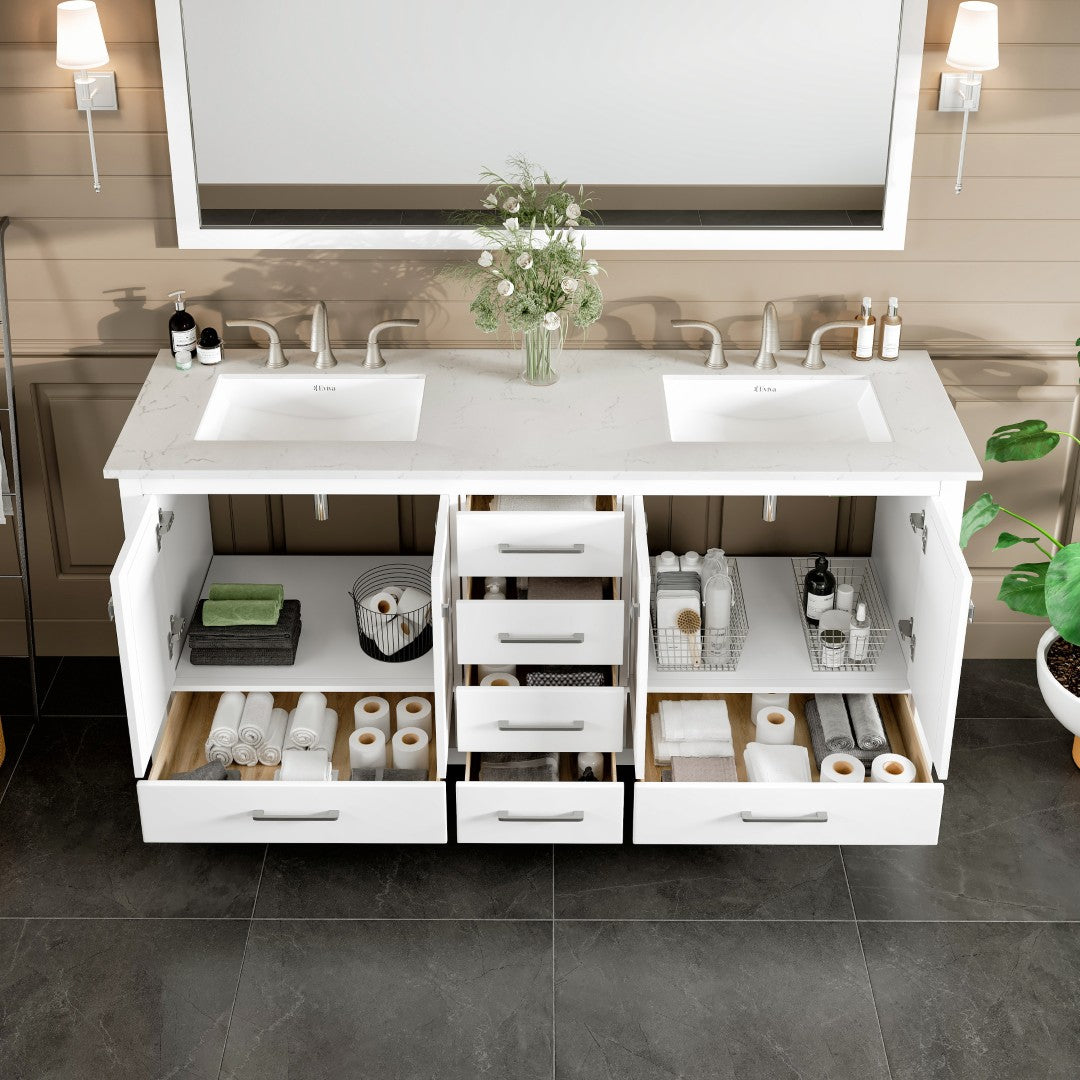 Eviva Aberdeen Vanity – Carrara Quartz Top (24"–84")