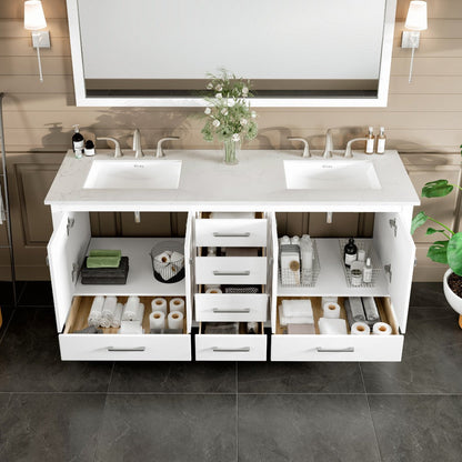 Eviva Aberdeen Vanity – Carrara Quartz Top (24"–84")