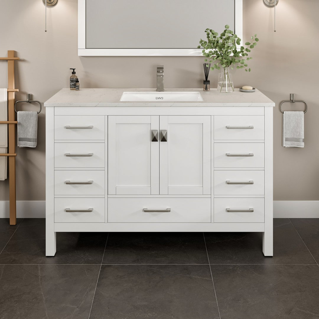 Eviva London Bath Vanity with Carrara Quartz Top and Undermount Porcelain Sink (20"-60")