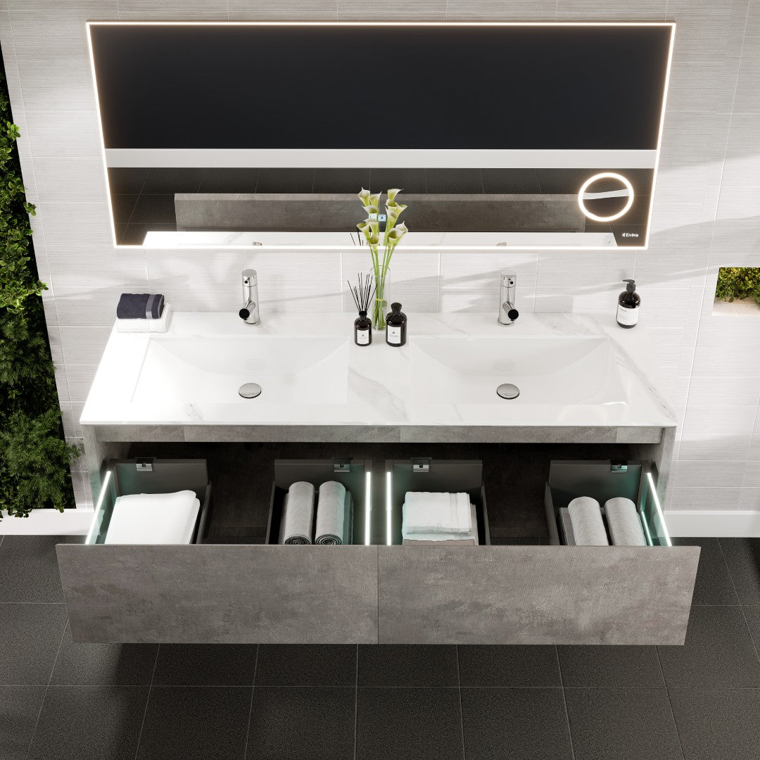 Eviva Aurora Wall Mount Bath Vanity with Carrara Quartz Top and Undermount Porcelain Sink (36"-60")