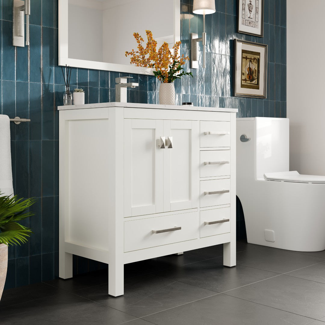 Eviva London Bath Vanity with Carrara Quartz Top and Undermount Porcelain Sink (20"-60")