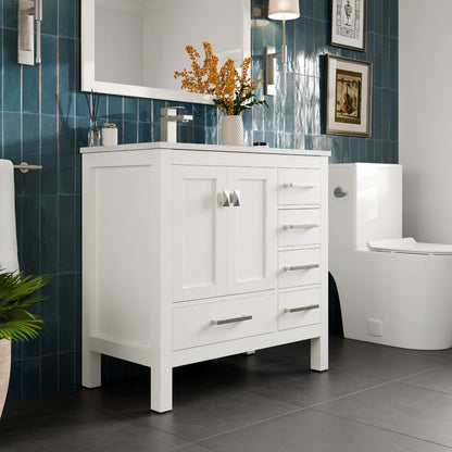 Eviva London Bath Vanity with Carrara Quartz Top and Undermount Porcelain Sink (20"-60")