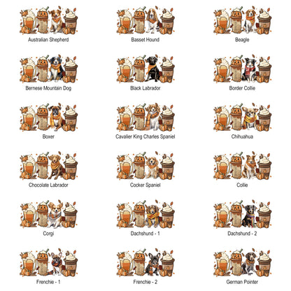 Autumn Dogs and Coffee, Many Breeds Available, Comfort Colors Tshirt