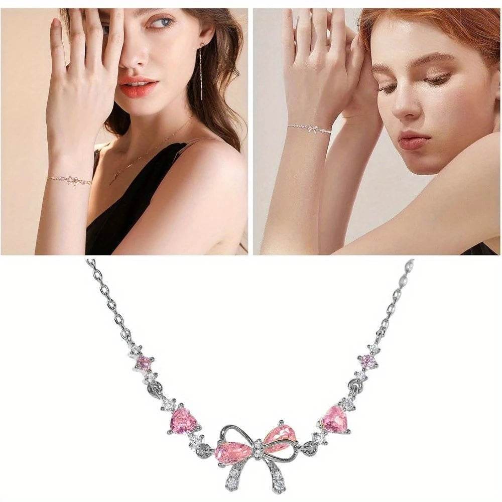 Elegant Zircon Bow Chain Bracelet – Stylish Gift for Women & Girls