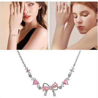 Elegant Zircon Bow Chain Bracelet – Stylish Gift for Women & Girls