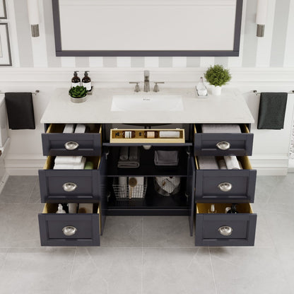 Eviva Epic Bath Vanity with Carrara Quartz Top and Undermount Porcelain Sinks (48"-100")