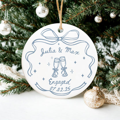 Engagement Couple - Personalized Ceramic Ornament - Christmas Gift for Her/Him, Husband/Wife, Couples