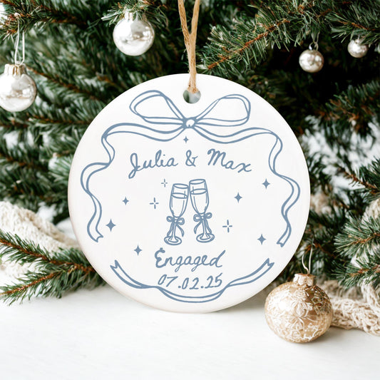 Engagement Couple - Personalized Ceramic Ornament - Christmas Gift for Her/Him, Husband/Wife, Couples