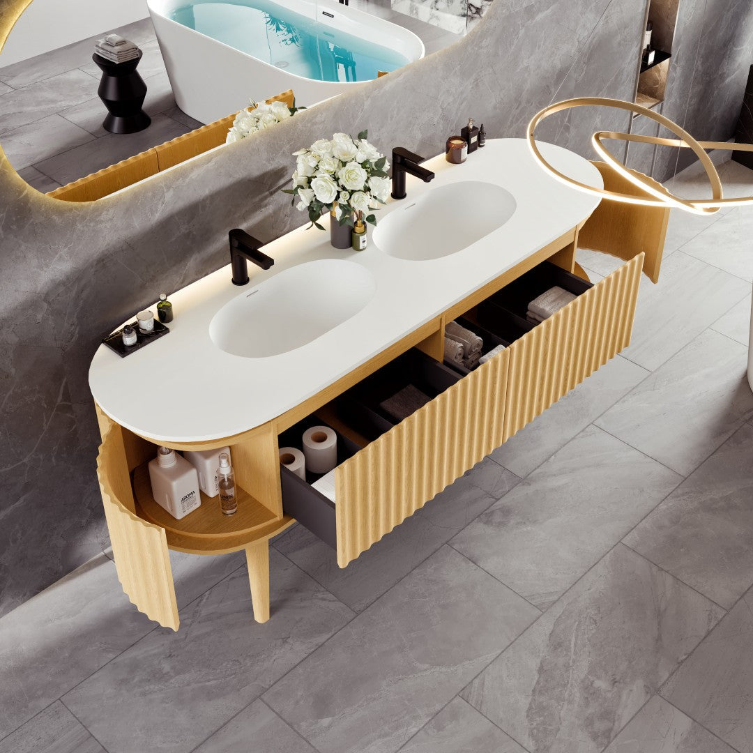 Eviva Haven Wall Mount Bath Vanity with Solid Surface Top and Integrated Sink (39"-71")