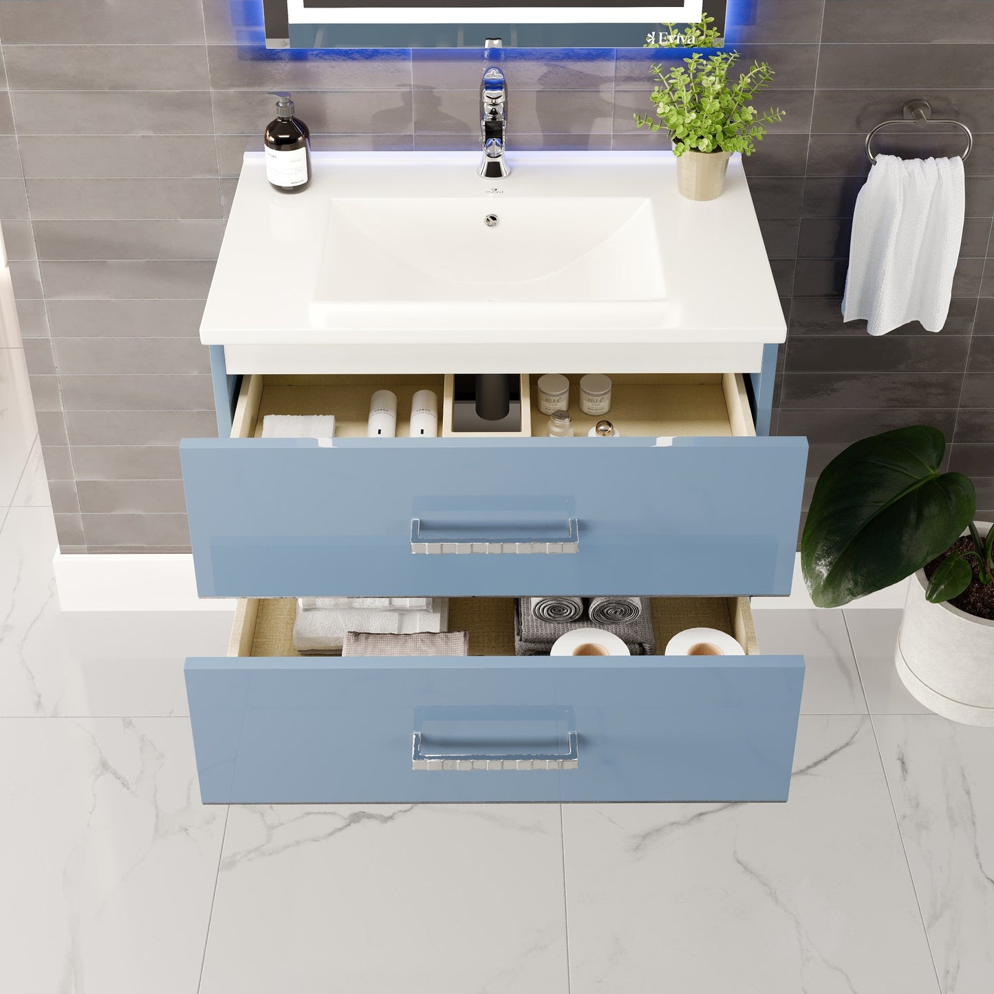 Eviva Daytona Wall Mount Bath Vanity with Porcelain Top and Integrated Sink