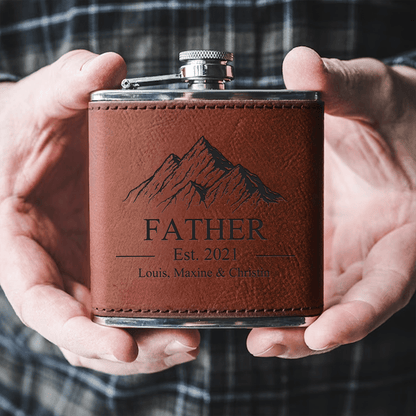 Established Father - Family Personalized Custom Hip Flask - Father's Day, Birthday Gift For Dad, Grandpa