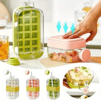 2-in-1 Ice Cube Tray & Water Bottle – Portable High-Capacity Ice Maker Mold for Home & Kitchen Summer Use