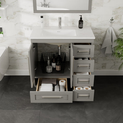 Eviva Loon Bath Vanity with Carrara Quartz Top and Undermount Porcelain Sink (28"-30")