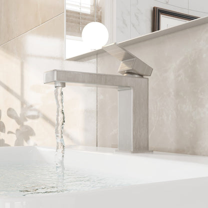 Eviva Bella Single-Handle Waterfall Single-Hole Bathroom Faucet with Deckplate Included in Brushed Nickel