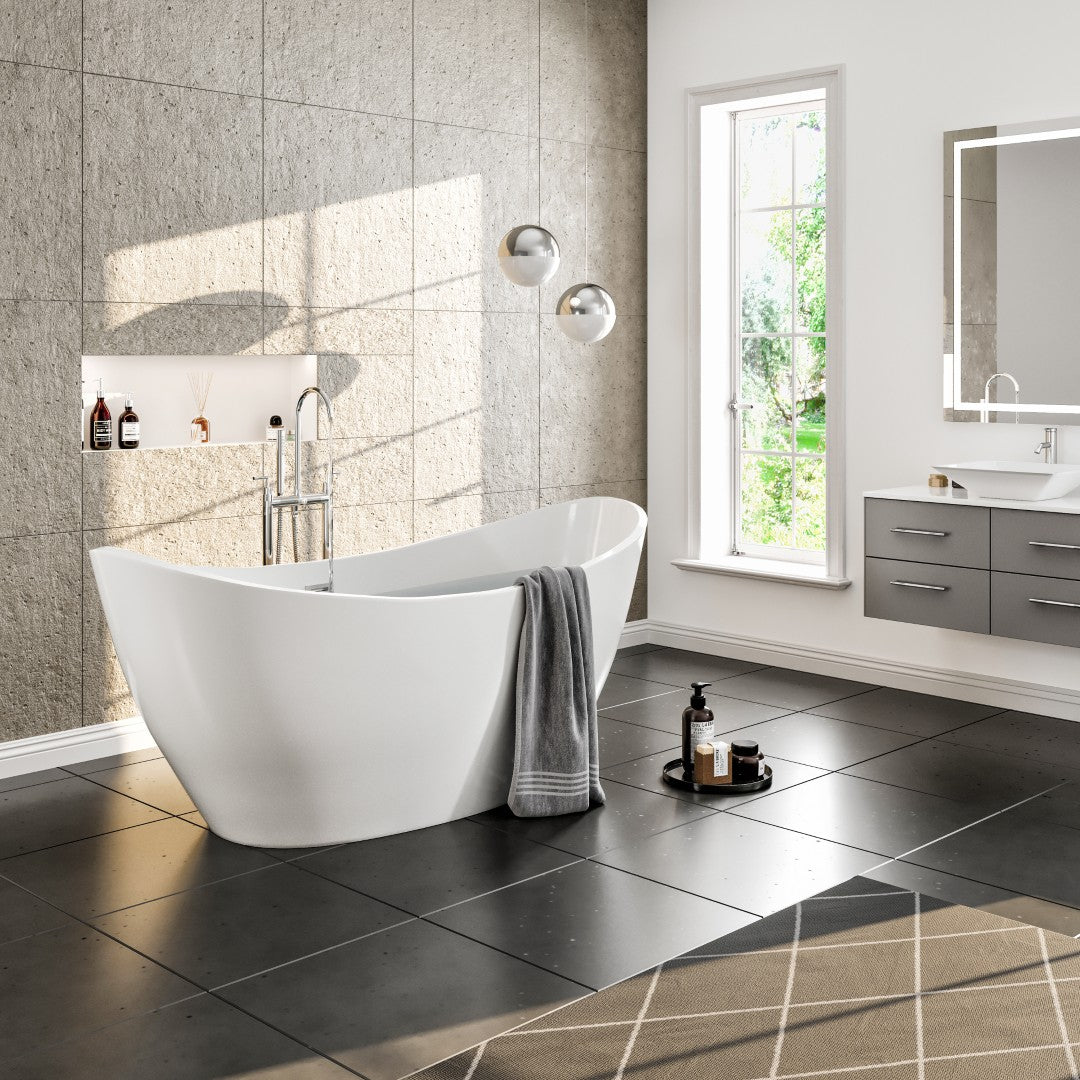 Eviva Bella Glossy White Acrylic Slipper Freestanding Bathtub