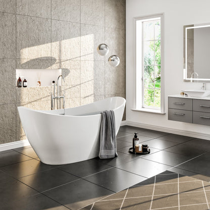 Eviva Bella Glossy White Acrylic Slipper Freestanding Bathtub