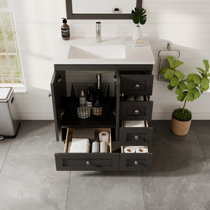 Eviva Happy Bath Vanity with Carrara Quartz Top and Undermount Porcelain Sink (24"-30")