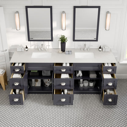 Eviva Epic Bath Vanity with Carrara Quartz Top and Undermount Porcelain Sinks (48"-100")