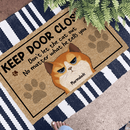 Personalized Doormat - Keep Door Closed No Matter What the Cats Tell You - Custom Gift for Cat Lovers, Owner, Cat Dat, Cat Mom, Friends | Housewarming