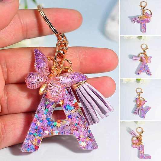 A–Z Personalized Butterfly Tassel Keychain – Custom Initial Gift for Women
