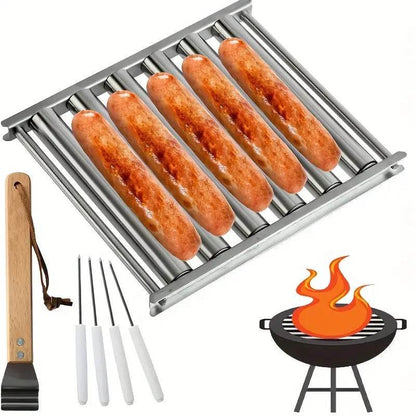 Stainless Steel Hot Dog Roller With Wooden Handle – BBQ Essential Tool