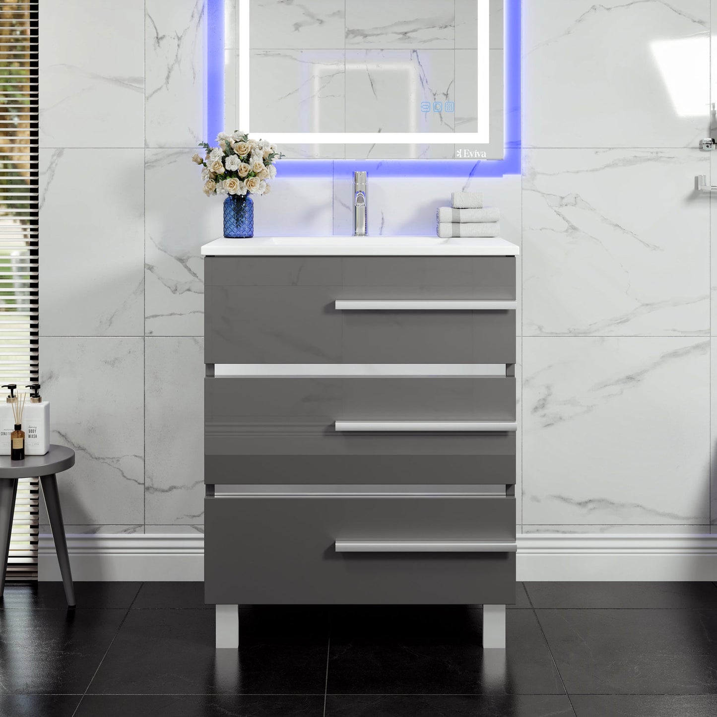 Eviva Deluxe Bath Vanity with Porcelain Top and Integrated Sink (20"-32")