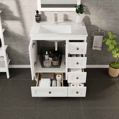 Eviva Happy Bath Vanity with Carrara Quartz Top and Undermount Porcelain Sink (24"-30")