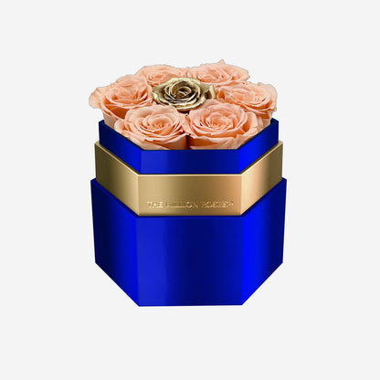 One in a Million™ Mirror Blue Hexagon Box | Peach & Gold Roses