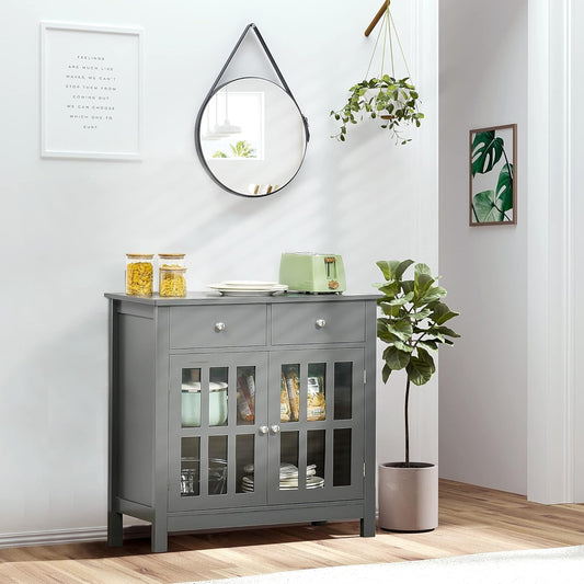 Gray Glass Door Kitchen Cabinet with Drawers | Home Decor | Kitchen + Metal