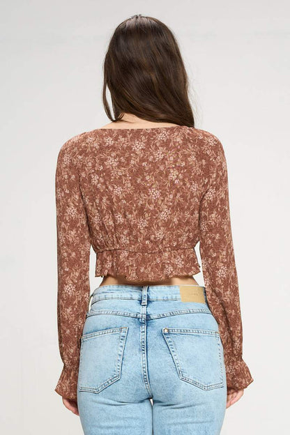 Tie Front Long Sleeve Crop Cardigan Ditsy Floral | Apparel | Kitchen + Metal