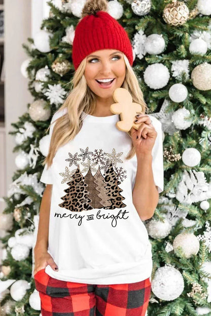 White Leopard Christmas Tree Graphic Tee – Festive & Fierce Crewneck